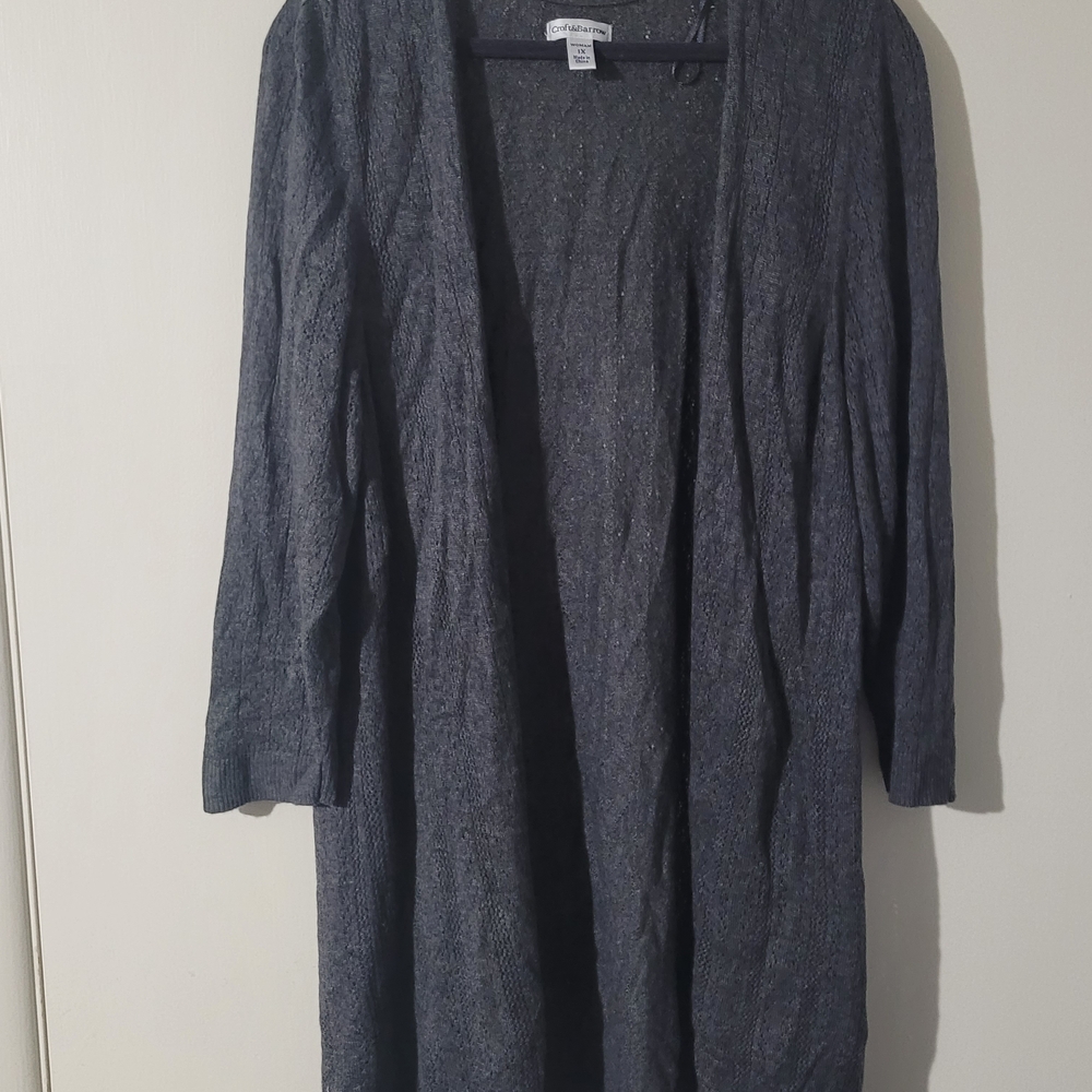 Gray Open Front Cardigan